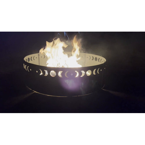 Ebern Designs 34" X9.8" Outdoor Wood Burning Fire Ring,Moon Phase